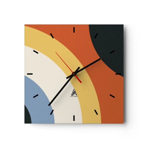 Wanduhr - Glasuhr - Abstraktes Kunstwerk mit bunten Bögen und kontrastierenden Kreisen - 30x30cm - Zu mir selbst - Moderne Wanddekoration für Wohnzimmer und Schlafzimmer ARTTOR