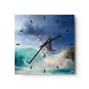 Wanduhr - Glasuhr - Ein Leuchtturm, umgeben von rauen Wellen und Wolken - 30x30cm - Auf der Hut vor den Elementen - Moderne Wanddekoration für Wohnzimmer und Schlafzimmer ARTTOR