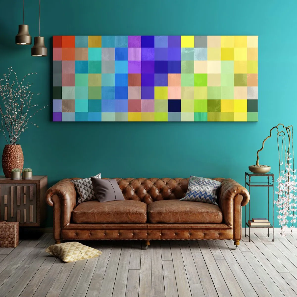 Bild auf Leinwand - Leinwandbild - Ein buntes Mosaik aus Quadraten in verschiedenen Farben - 160x50cm - Alle anderen, alle gleich - Moderne Wanddekoration für Wohnzimmer und Schlafzimmer ARTTOR