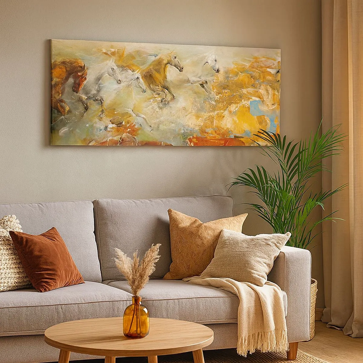 Bild auf Leinwand - Leinwandbild - Im Galopp durch das Licht - 100x40 cm