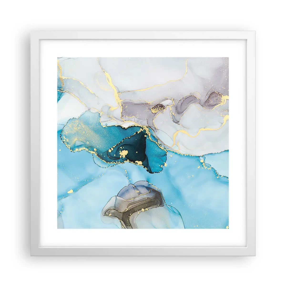 Poster in einem weißen Rahmen - Eine Studie über das Zusammentreffen von Grau und Türkis - 40x40 cm