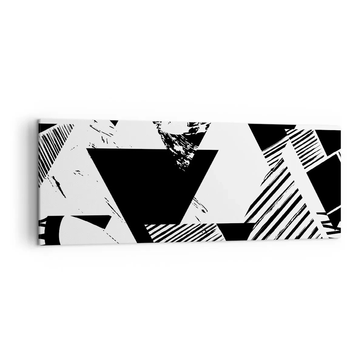 Bild auf Leinwand - Leinwandbild - Geometrische Muster in minimalistischer Schwarz-Weiß-Form - 140x50cm - Regen von Dreiecken - Moderne Wanddekoration für Wohnzimmer und Schlafzimmer ARTTOR