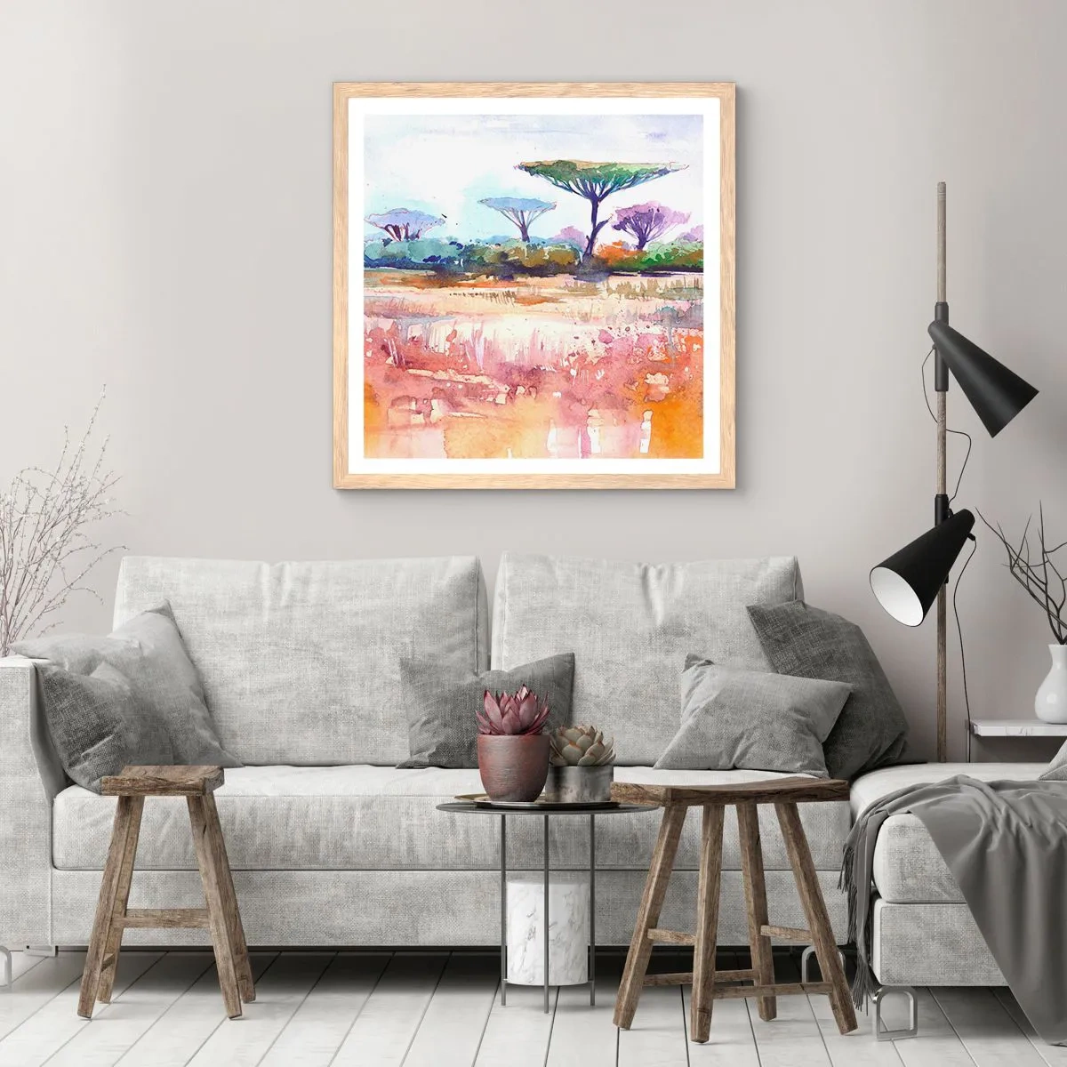 Poster in einem Rahmen aus heller Eiche - Savannah-Farben - 60x60 cm