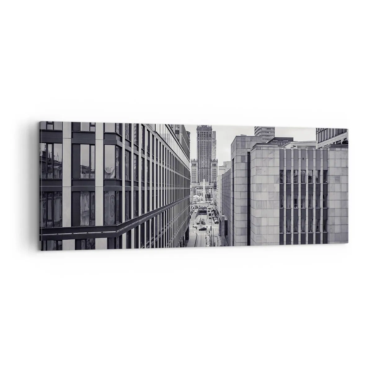 Bild auf Leinwand - Leinwandbild - Panorama von Warschau mit Blick auf den Kulturpalast und die umliegenden Gebäude - 140x50cm - Warschauer Tal - Moderne Wanddekoration für Wohnzimmer und Schlafzimmer ARTTOR