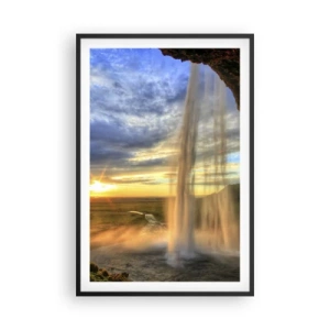 Poster in einem schwarzem Rahmen - Die Welt hinter einem Schleier aus Tropfen - 61x91 cm