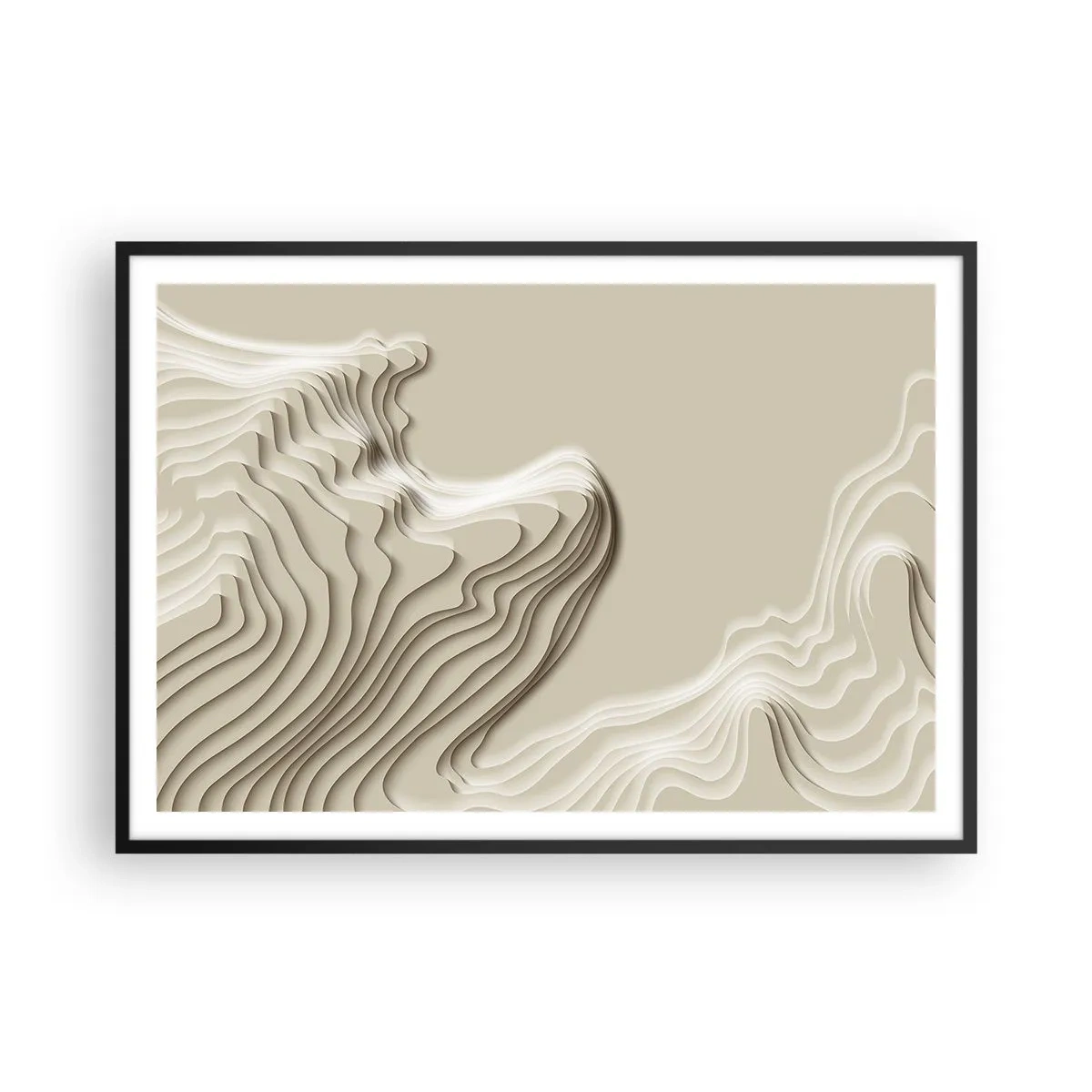 Poster in einem schwarzem Rahmen - Ein abstraktes Muster in Beigetönen mit linearer Wirkung. - 100x70cm - Topographie der Kunst - Moderne Wanddekoration für Wohnzimmer und Schlafzimmer ARTTOR