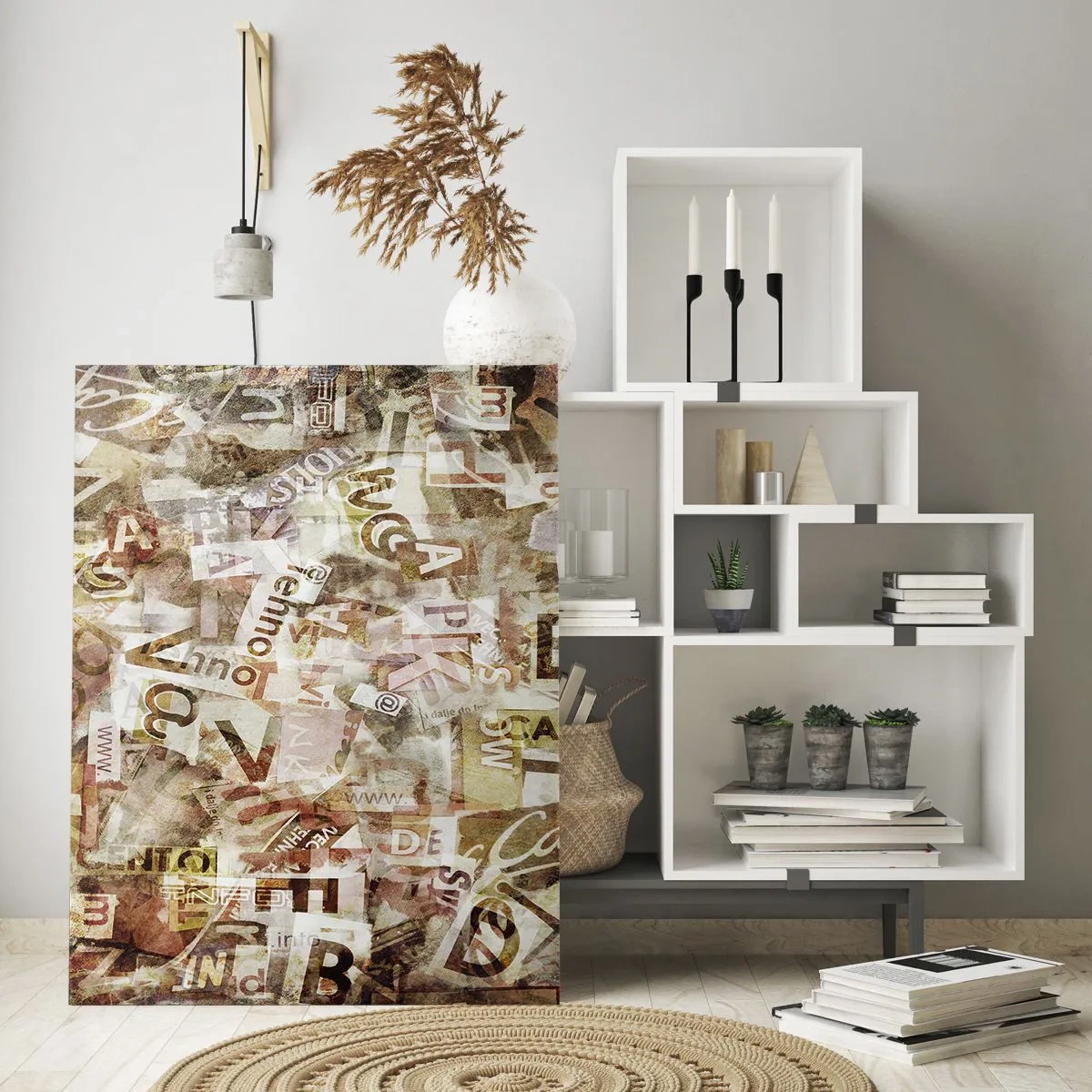 Glasbild - Bild auf glas - Vintage-Collage aus Briefen und Zeitungsausschnitten - 50x70cm - Ich vereinige das Geschwätz - Moderne Wanddekoration für Wohnzimmer und Schlafzimmer ARTTOR