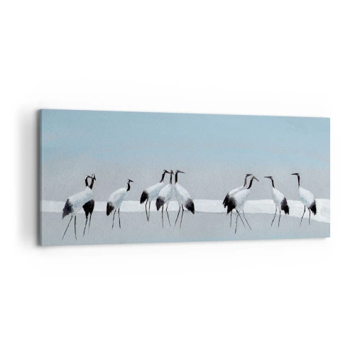 Bild auf Leinwand - Leinwandbild - Eine Gruppe von Kranichen vor blauem Himmel und der aufgehenden Sonne - 120x50cm - Nach einem heißen Tag - Moderne Wanddekoration für Wohnzimmer und Schlafzimmer ARTTOR