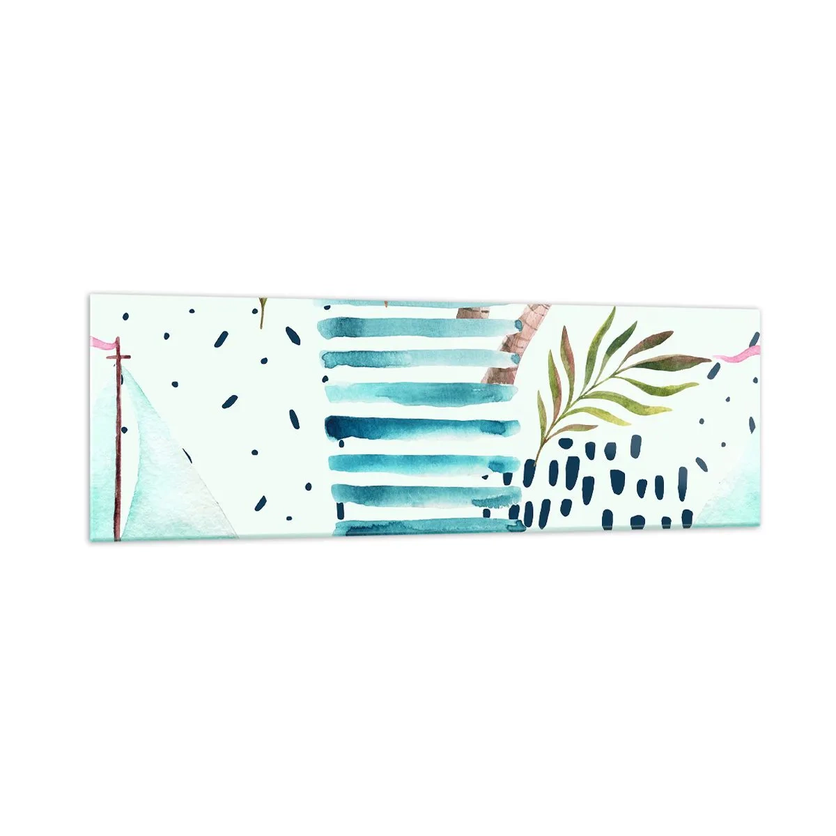 Glasbild - Bild auf glas - Abstraktes Muster mit Palmen und nautischen Akzenten - 160x50cm - Urlaub unter Palmen - Moderne Wanddekoration für Wohnzimmer und Schlafzimmer ARTTOR