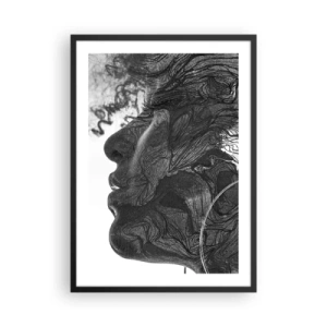Poster in einem schwarzem Rahmen - Profil eines Frauengesichts mit abstrakten Mustern und Details - 50x70cm - Verstrickt in Träume - Moderne Wanddekoration für Wohnzimmer und Schlafzimmer ARTTOR