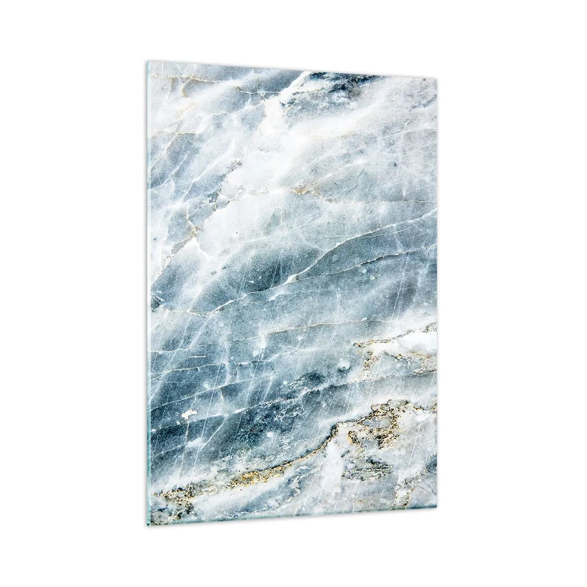 Glasbild - Bild auf glas - Abstrakte Eismarmorstruktur in Blau- und Weißtönen - 50x70cm - Eiswelt - Moderne Wanddekoration für Wohnzimmer und Schlafzimmer ARTTOR
