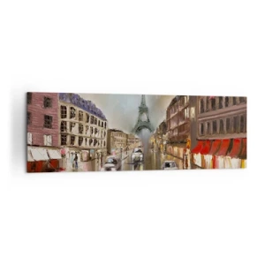Bild auf Leinwand - Leinwandbild - Abendliches Straßenbild von Paris mit Blick auf den Eiffelturm - 160x50cm - Nur sie zählt - Moderne Wanddekoration für Wohnzimmer und Schlafzimmer ARTTOR
