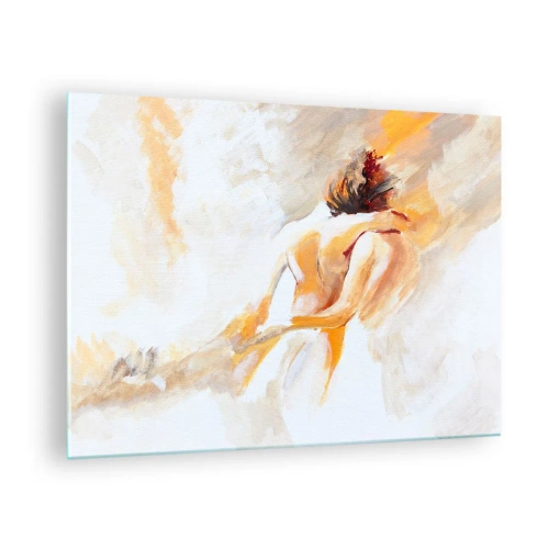 Glasbild - Bild auf glas - Ein zartes Nude in warmen Pastellfarben - 70x50cm - Am Himmel der Nähe - Moderne Wanddekoration für Wohnzimmer und Schlafzimmer ARTTOR