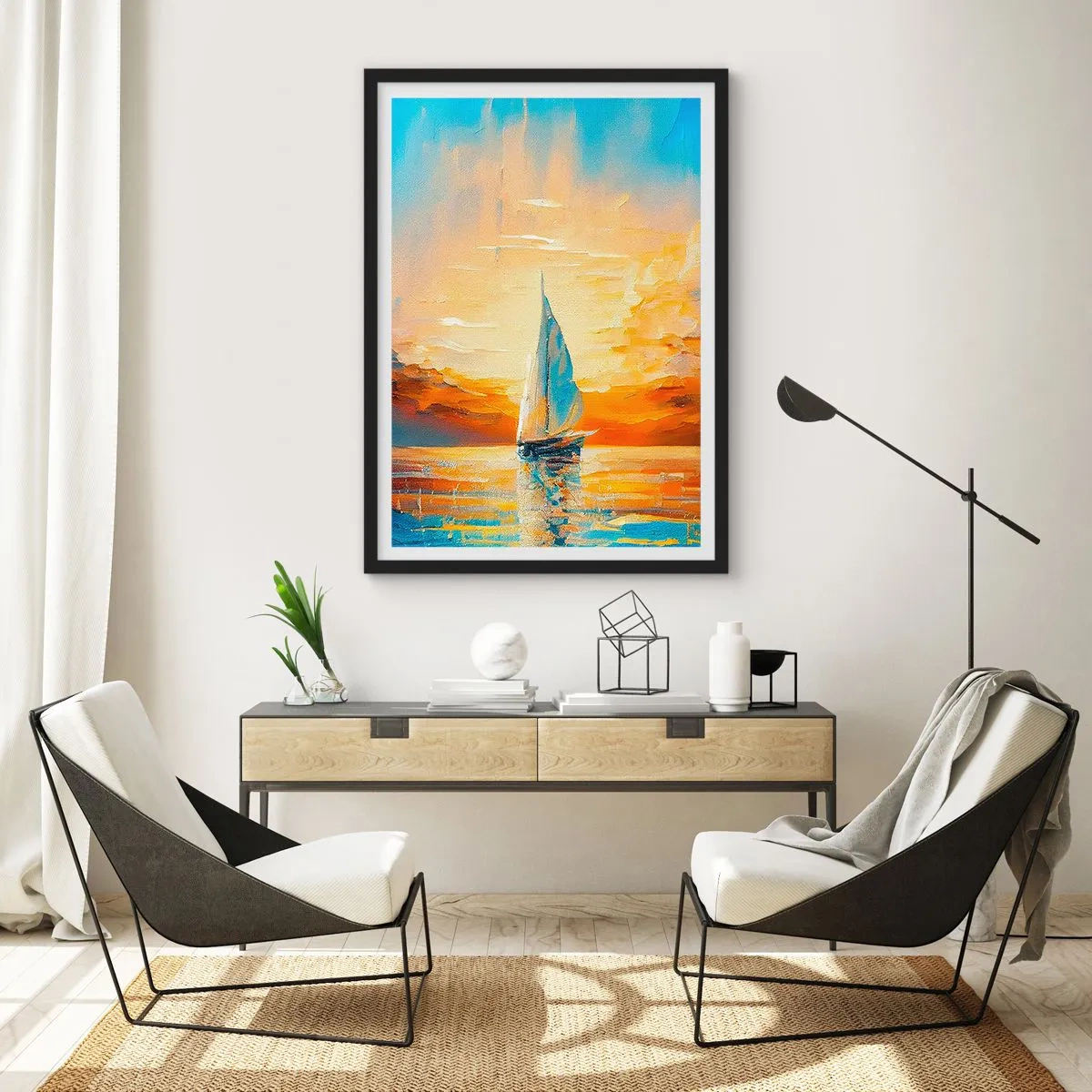 Poster in einem schwarzem Rahmen - In Gold segeln - 70x100 cm