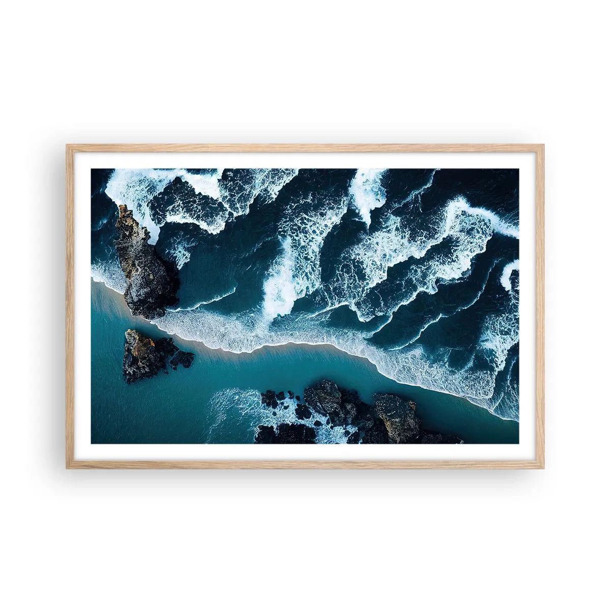 Poster in einem Rahmen aus heller Eiche - In Wellen gehüllt - 91x61 cm
