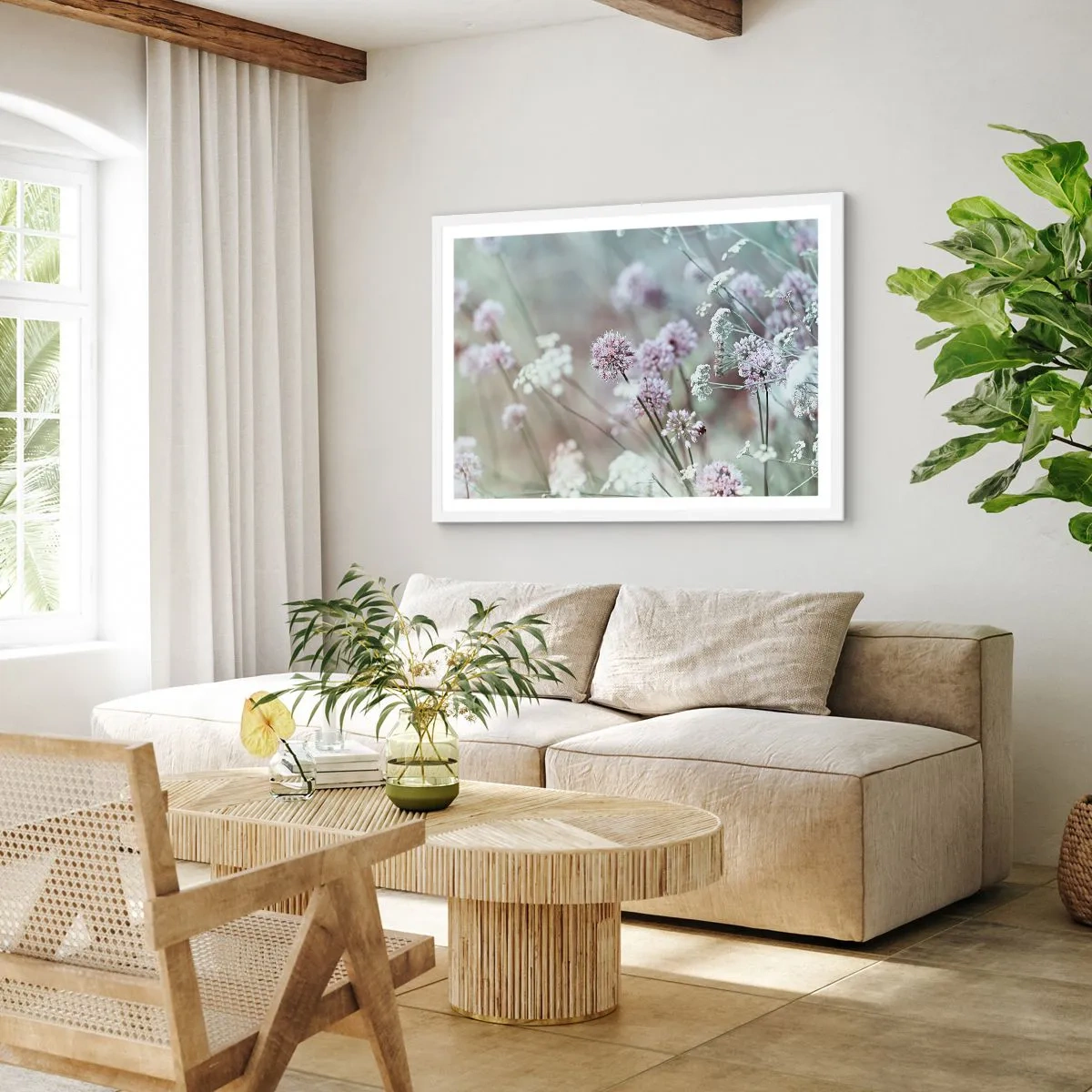 Poster in einem weißen Rahmen - Süße filigrane Kräuter - 91x61 cm