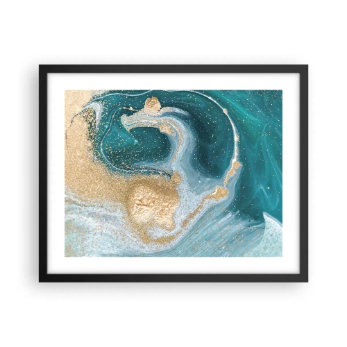 Poster in einem schwarzem Rahmen - Ein Strudel aus Gold und Türkis - 50x40 cm