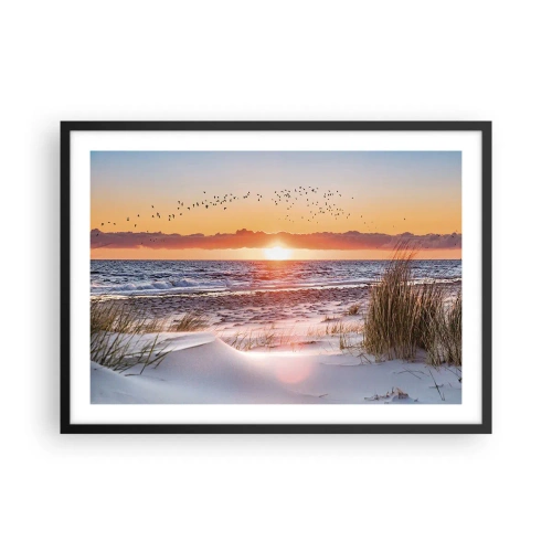 Poster in einem schwarzem Rahmen - Sonnenuntergang über dem Meer mit Blick auf die Dünen - 70x50cm - Horizontale Landschaft - Moderne Wanddekoration für Wohnzimmer und Schlafzimmer ARTTOR