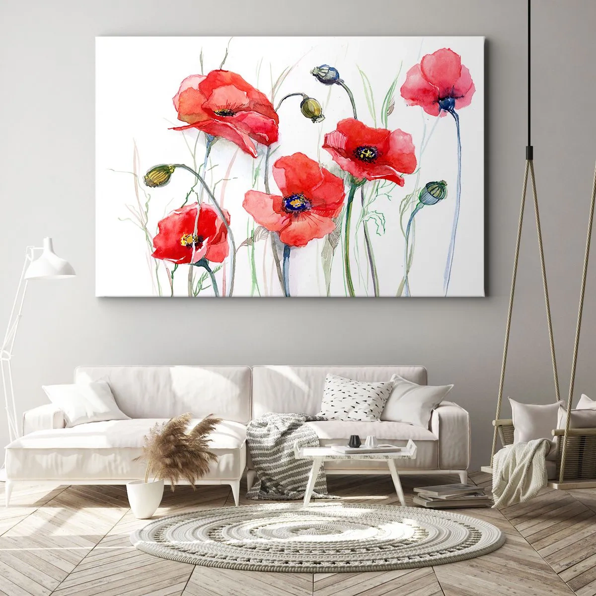 Bild auf Leinwand - Leinwandbild - Aquarell-Mohnblumen auf zartem Hintergrund - 70x50cm - Polnische Blumen - Moderne Wanddekoration für Wohnzimmer und Schlafzimmer ARTTOR