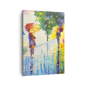 Bild auf Leinwand - Leinwandbild - Ein Spaziergang mit Regenschirm in einer farbenfrohen Regenlandschaft - 50x70cm - Und alles klar - Moderne Wanddekoration für Wohnzimmer und Schlafzimmer ARTTOR