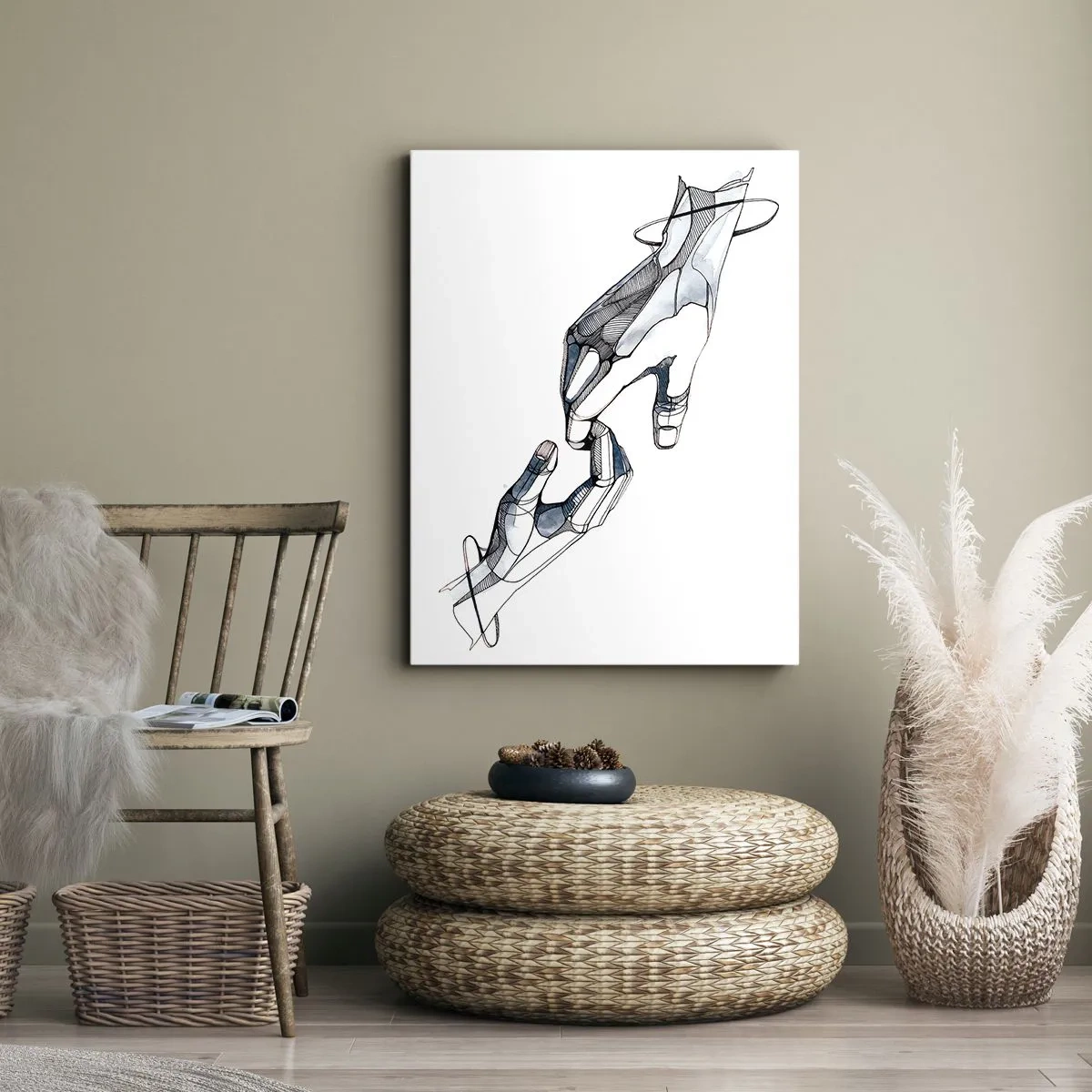 Bild auf Leinwand - Leinwandbild - Künstlerische Darstellung einer Hand in minimalistischer und geometrischer Form - 70x100cm - Eine gute Geste - Moderne Wanddekoration für Wohnzimmer und Schlafzimmer ARTTOR