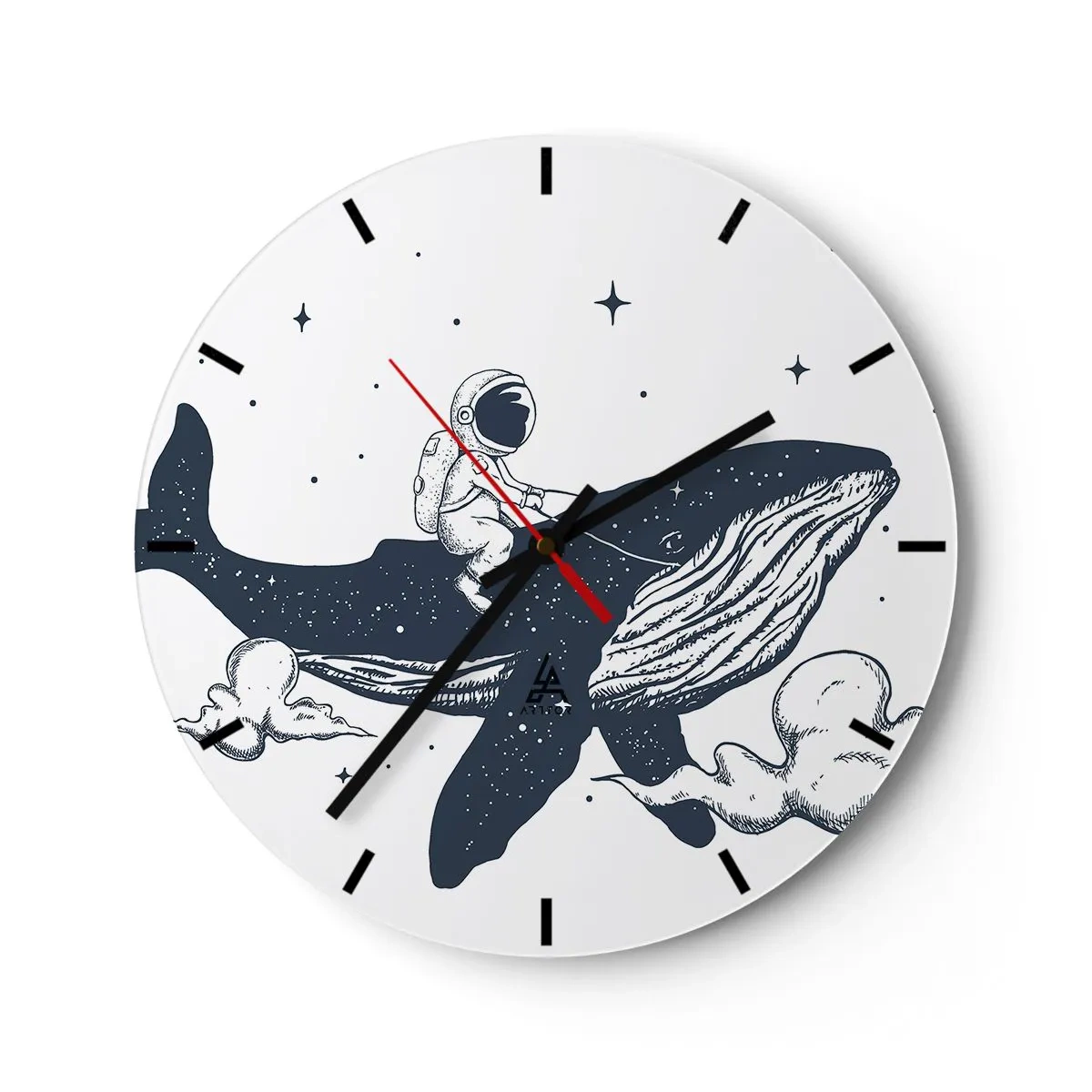 Wanduhr - Glasuhr - Astronaut reitet auf einem Wal im Weltraum - 30x30cm - Weltraumabenteuer - Moderne Wanddekoration für Wohnzimmer, Küche und Schlafzimmer ARTTOR