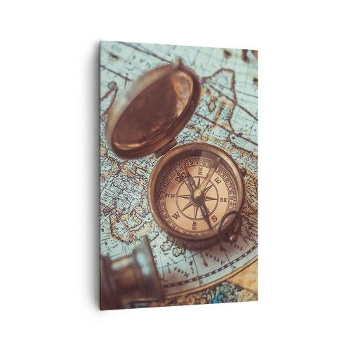 Bild auf Leinwand - Leinwandbild - Komposition mit Kompass, Schlüsseln und einer alten Karte im Retro-Stil - 80x120cm - Für den Abenteurer - Moderne Wanddekoration für Wohnzimmer und Schlafzimmer ARTTOR