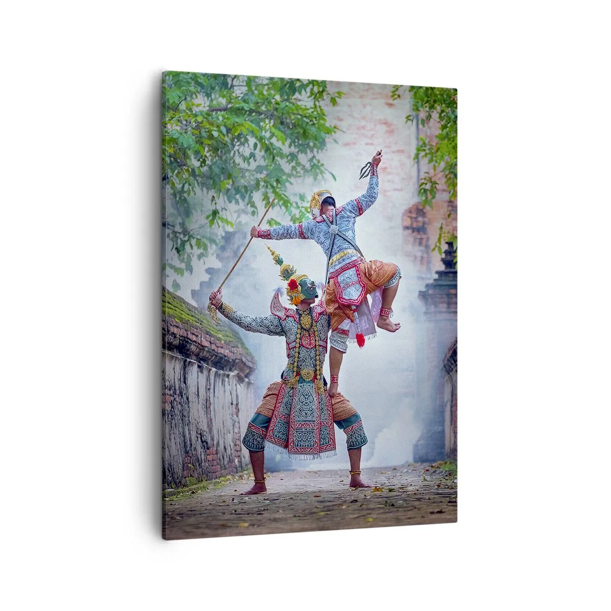 Bild auf Leinwand - Leinwandbild - Traditioneller Tanz in historischer Kulisse mit Mauer und Bäumen - 50x70cm - Der Tanz ist umwerfend schön - Moderne Wanddekoration für Wohnzimmer und Schlafzimmer ARTTOR