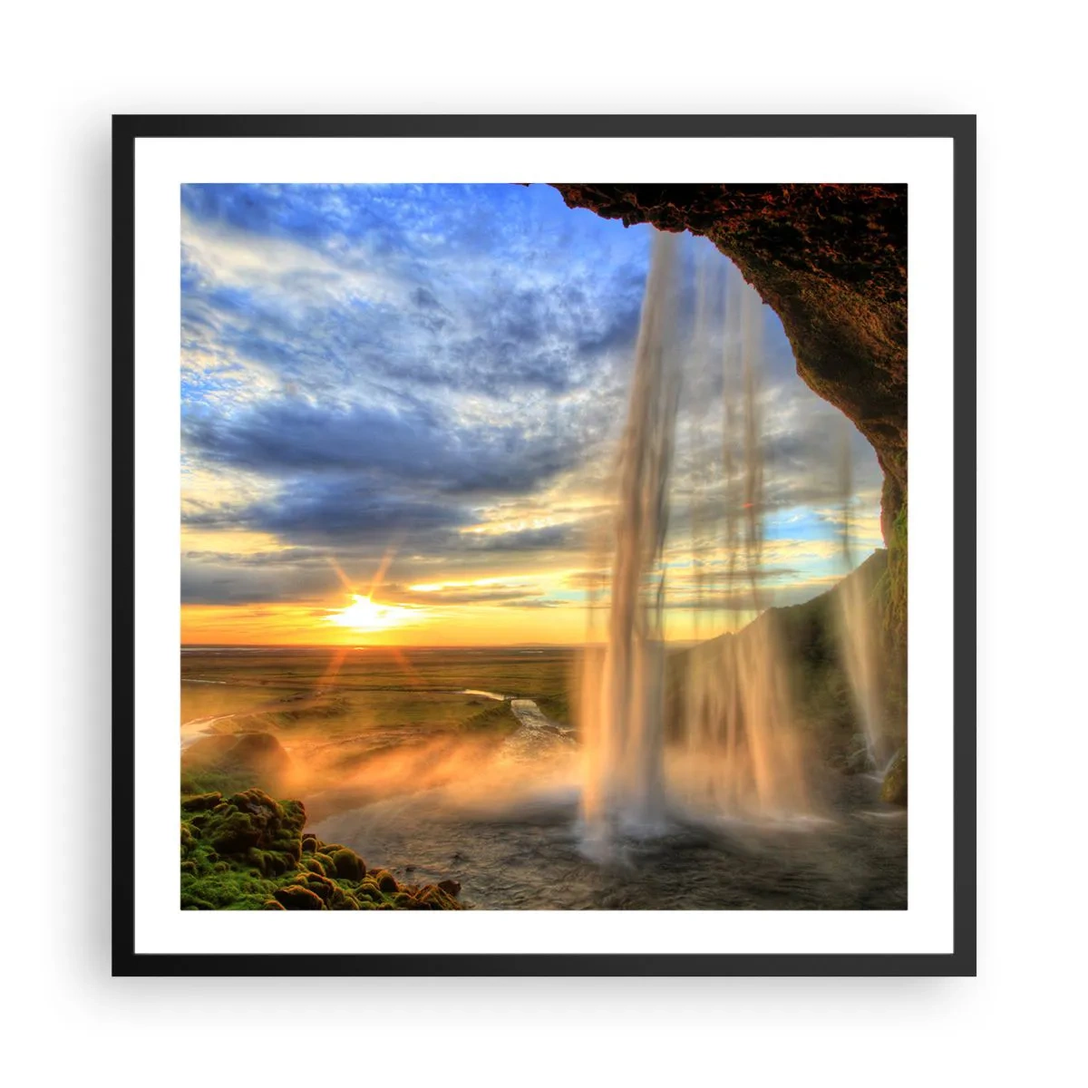 Poster in einem schwarzem Rahmen - Die Welt hinter einem Schleier aus Tropfen - 60x60 cm