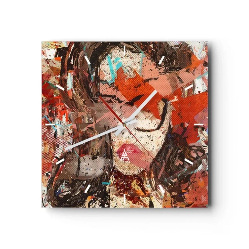 Wanduhr - Glasuhr - Abstraktes Frauenporträt in intensiven Farben - 30x30cm - Niemand weiß, was du wirklich bist - Moderne Wanddekoration für Wohnzimmer und Schlafzimmer ARTTOR