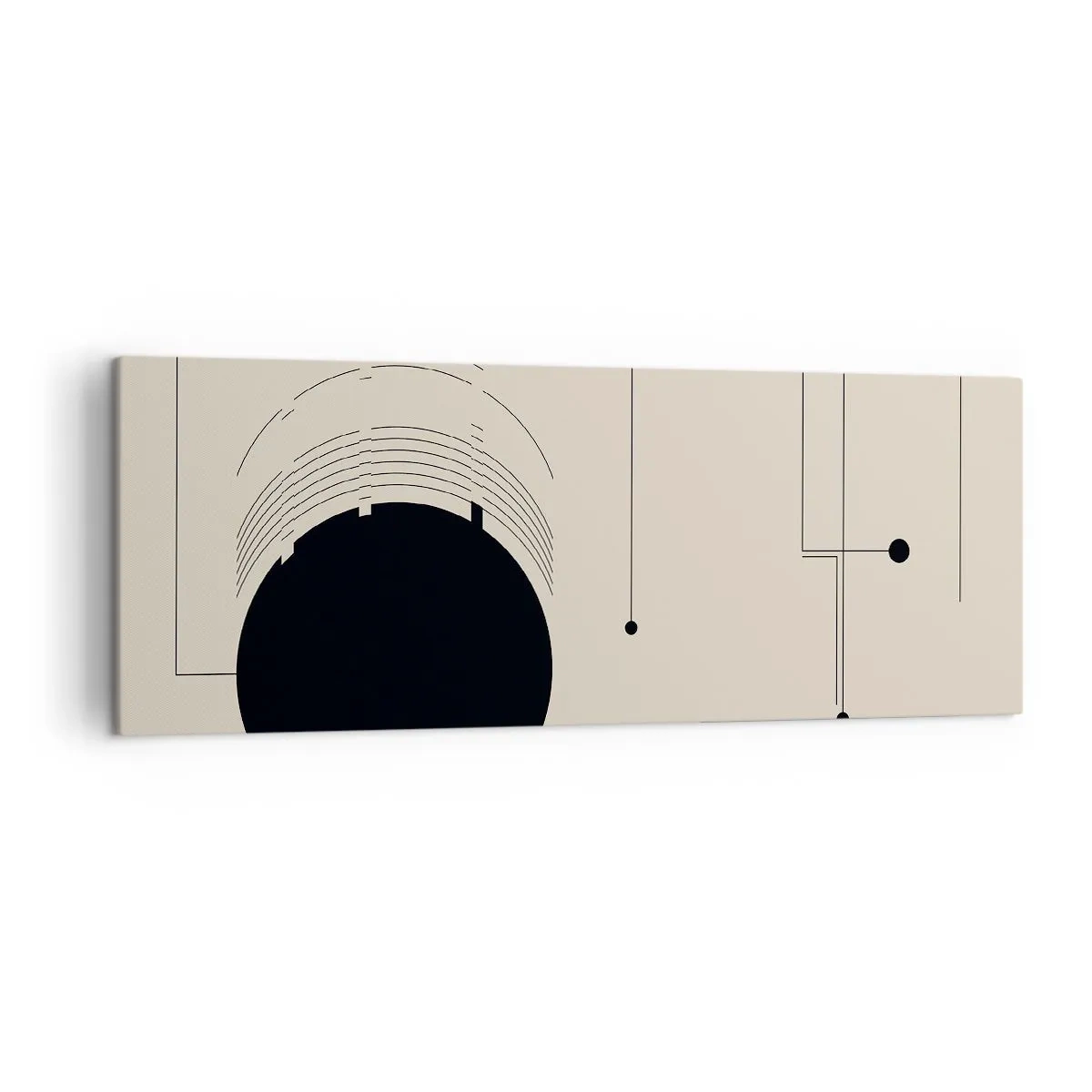 Bild auf Leinwand - Leinwandbild - Schwarze geometrische Linien und ein Kreis auf beigem Hintergrund - 140x50cm - Flexible und dynamische Komposition - Moderne Wanddekoration für Wohnzimmer und Schlafzimmer ARTTOR