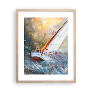 Poster in einem Rahmen aus heller Eiche - Durch die Wellen laufend - 40x50 cm