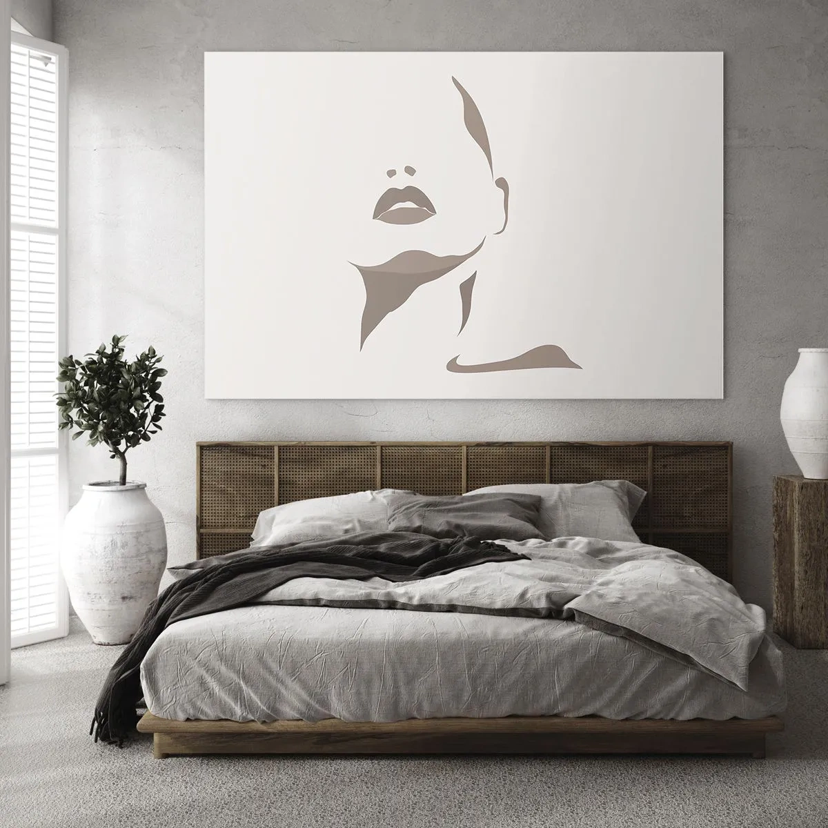 Glasbild - Bild auf glas - Umriss des Gesichts und Halses einer Frau im minimalistischen Stil - 70x50cm - Aus Licht und Schatten - Moderne Wanddekoration für Wohnzimmer und Schlafzimmer ARTTOR