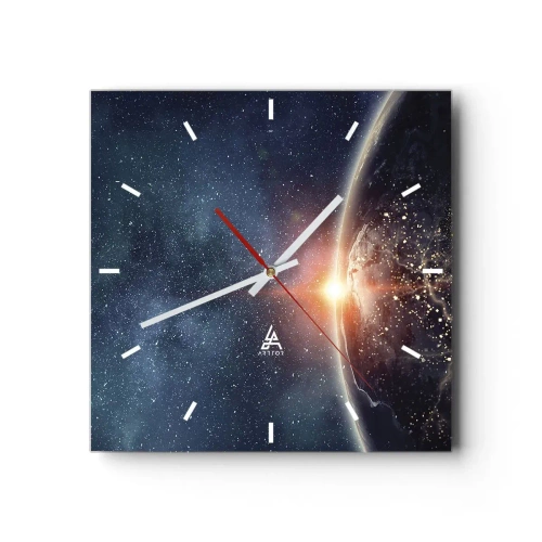 Wanduhr - Glasuhr - Die Erde vom Weltraum aus gesehen mit der aufgehenden Sonne - 30x30cm - In einer neuen Perspektive - Moderne Wanddekoration für Wohnzimmer und Schlafzimmer ARTTOR