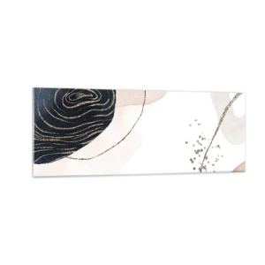 Glasbild - Bild auf glas - Abstrakte Formen in Beige- und Marineblautönen mit goldenen Details - 140x50cm - Alles fließt - Moderne Wanddekoration für Wohnzimmer und Schlafzimmer ARTTOR