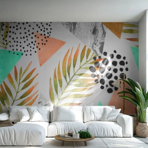 Fototapete Premium Canvas - Dekoration mit Palmblatt - Palmblatt, Grafik, Stück - 250x175 cm