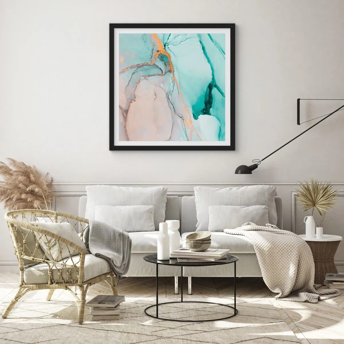 Poster in einem schwarzem Rahmen - Ein Tanz der Formen und Farben - 40x40 cm