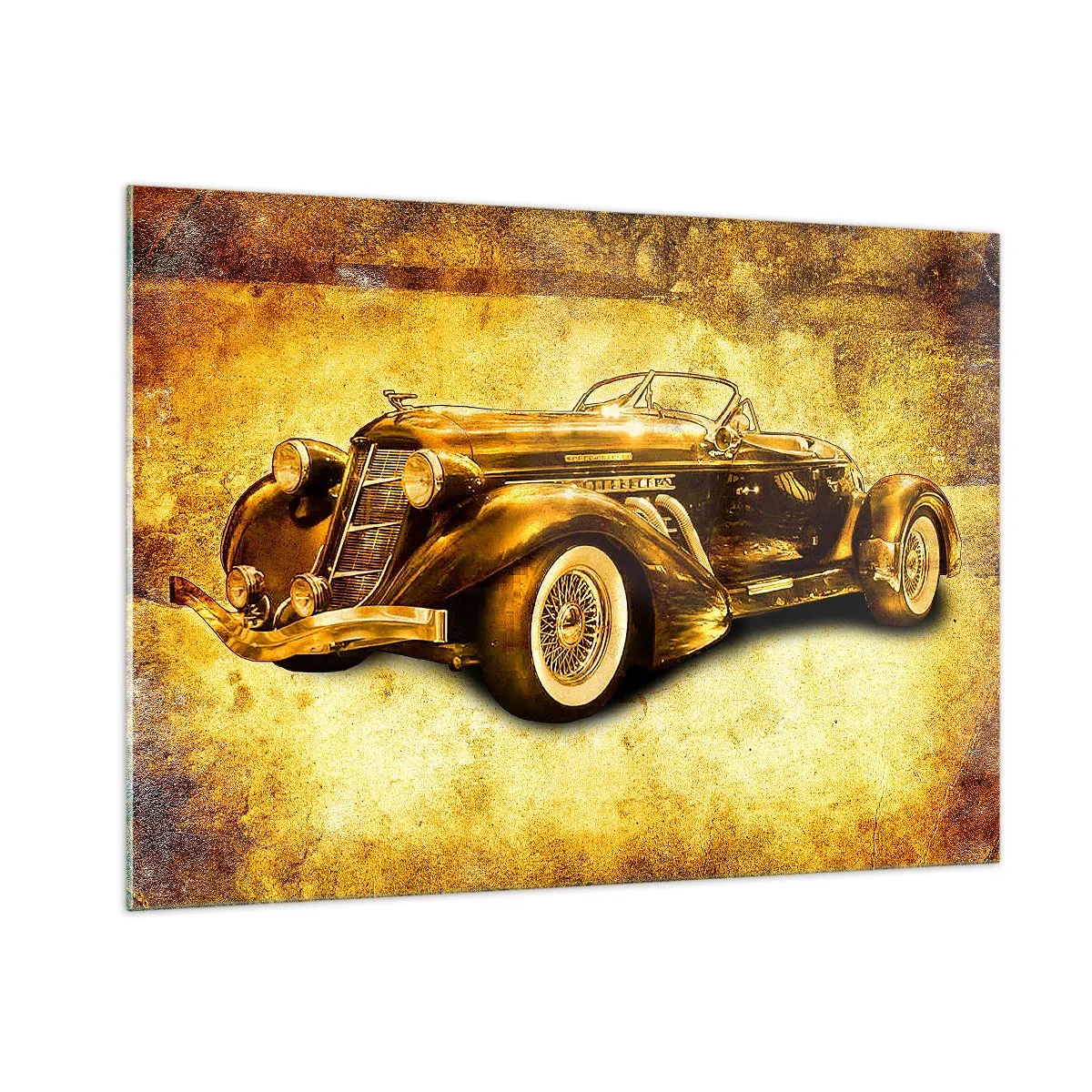 Glasbild - Bild auf glas - Oldtimer-Cabrio auf Vintage-Hintergrund - 100x70cm - Elite der Elite - Moderne Wanddekoration für Wohnzimmer und Schlafzimmer ARTTOR