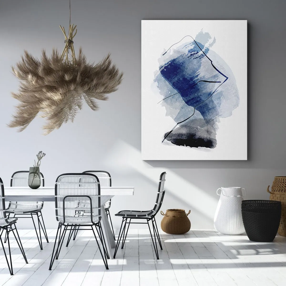 Bild auf Leinwand - Leinwandbild - Abstrakte Formen in Blautönen mit zarten Linien - 50x70cm - Eisberg - Moderne Wanddekoration für Wohnzimmer und Schlafzimmer ARTTOR
