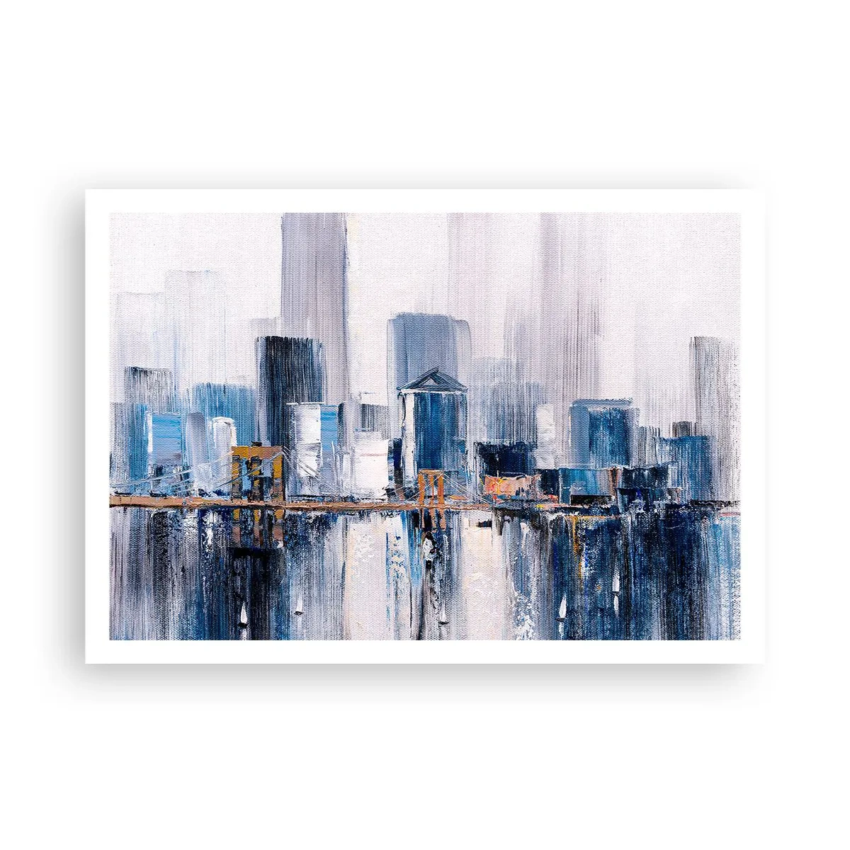 Poster - Abstraktes Stadtpanorama mit Blau- und Gelbtönen - 100x70cm - New Yorker Eindruck - Moderne Wanddekoration für Wohnzimmer und Schlafzimmer ARTTOR