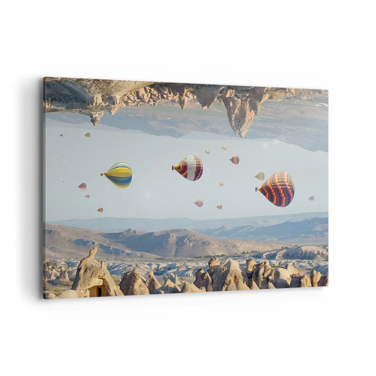 Bild auf Leinwand - Leinwandbild - Bunte Ballons über einer felsigen Landschaft - 100x70cm - Hier ist alles möglich - Moderne Wanddekoration für Wohnzimmer und Schlafzimmer ARTTOR