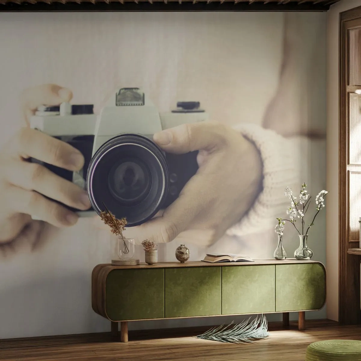Selbstklebende Fototapete Deluxe Sticker - Um mehr zu sehen ... - Kamera, Jahrgang, Fotografie - 400x280 cm