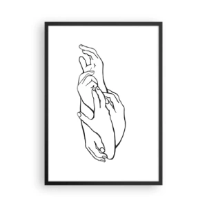Poster in einem schwarzem Rahmen - Eine minimalistische Skizze gefalteter Hände auf weißem Hintergrund. - 50x70cm - Gute Geste - Moderne Wanddekoration für Wohnzimmer und Schlafzimmer ARTTOR