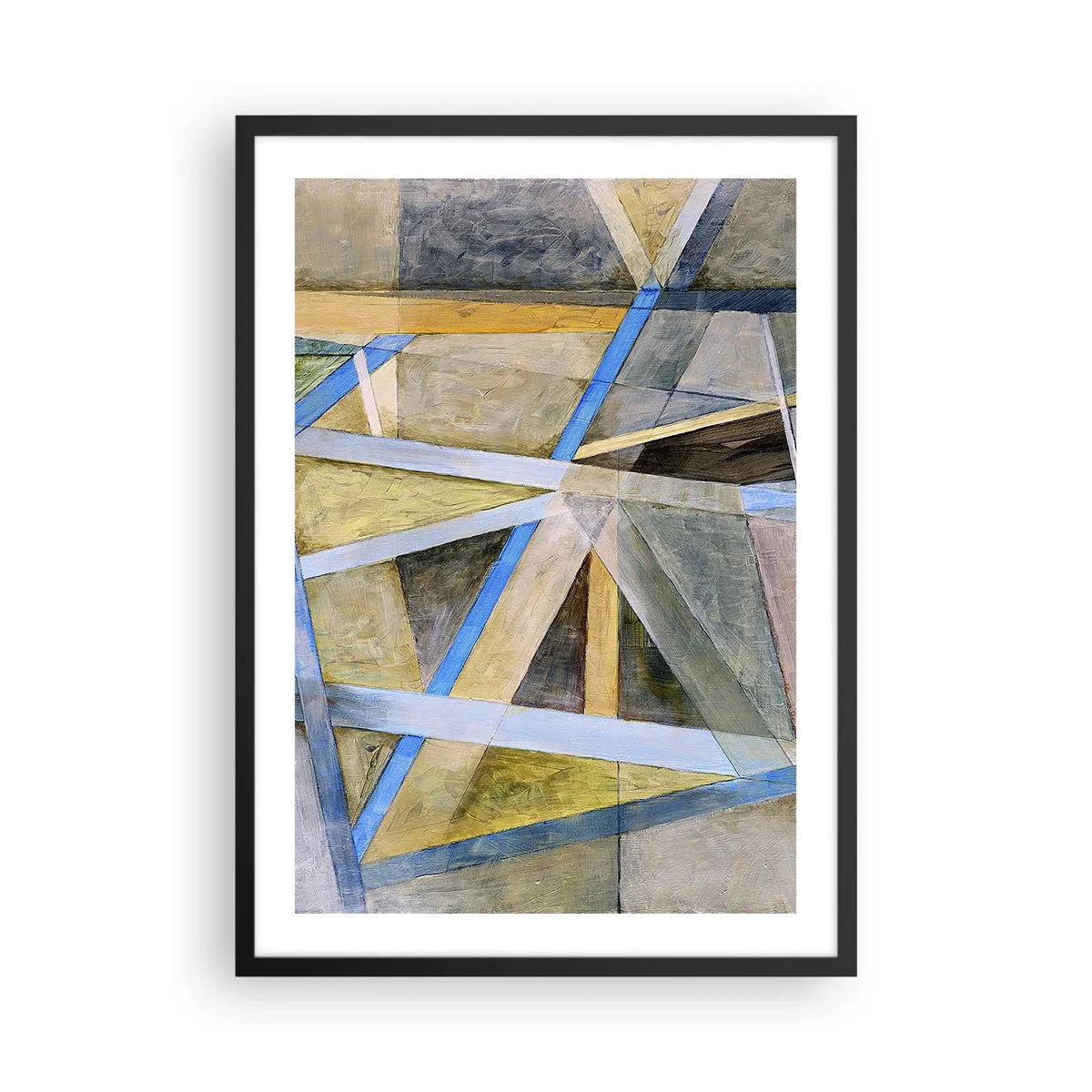 Poster in einem schwarzem Rahmen - Geometrische Abstraktion mit Blau- und Goldtönen - 50x70cm - Gerade oder diagonal? - Moderne Wanddekoration für Wohnzimmer und Schlafzimmer ARTTOR