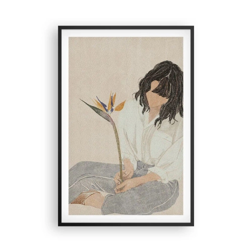 Poster in einem schwarzem Rahmen - Porträt mit einer exotischen Blume - 61x91 cm