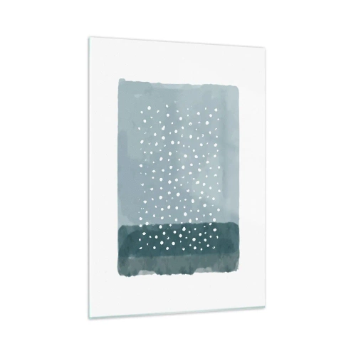 Glasbild - Bild auf glas - Ein abstraktes Gemälde in Blautönen mit weißen Punkten. - 50x70cm - Auf Blau gewachsen - Moderne Wanddekoration für Wohnzimmer und Schlafzimmer ARTTOR