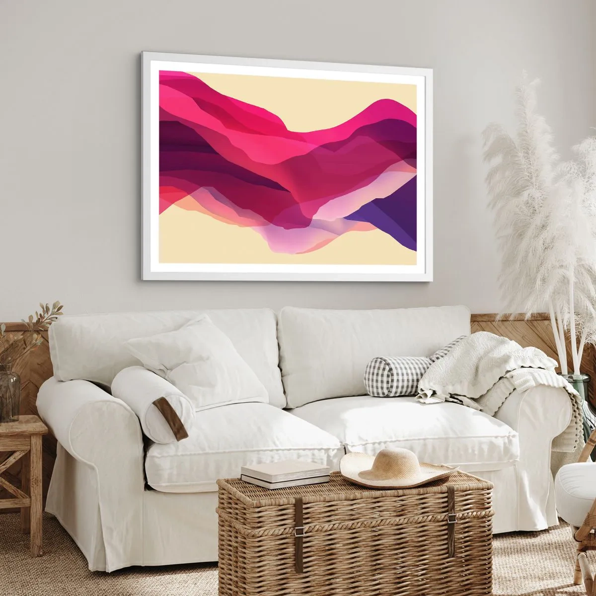 Poster in einem weißen Rahmen - Lila Wellen - 100x70 cm