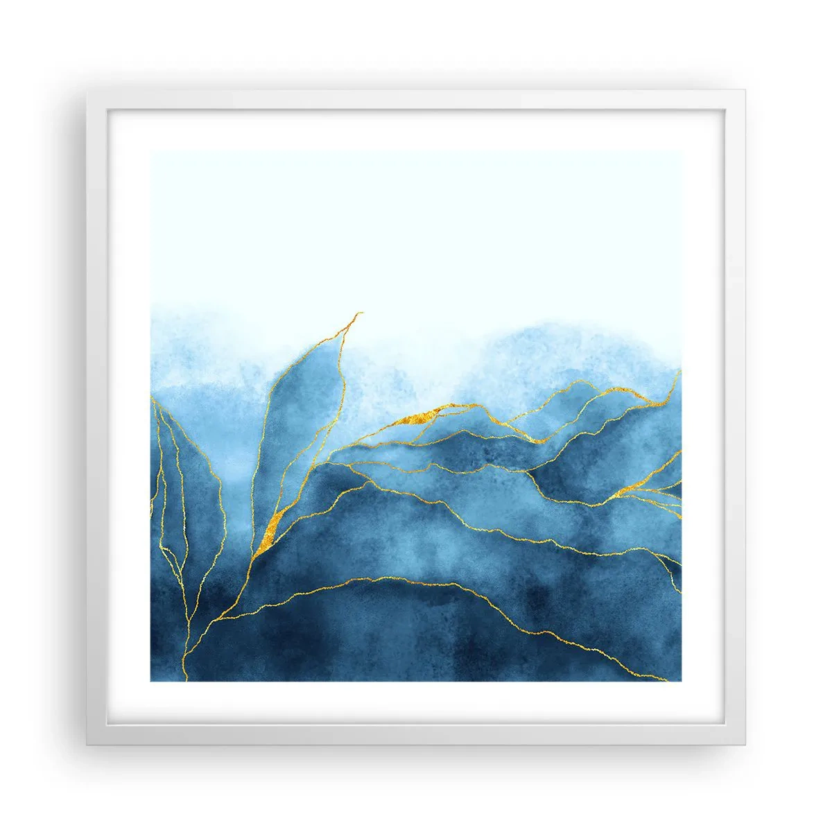 Poster in einem weißen Rahmen - Blau im Gold - 50x50 cm