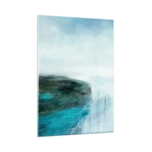 Glasbild - Bild auf glas - Abstrakte Wasserlandschaft mit dominanten blauen und weißen Farben - 50x70cm - Nautische Abstraktion - Moderne Wanddekoration für Wohnzimmer und Schlafzimmer ARTTOR