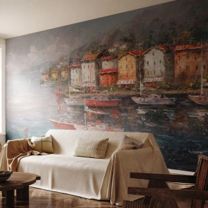 Fototapete Premium Sand - Romantische Oase - Die Architektur, Hafenstadt, Segelboot - 100x70 cm